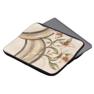 Earthy Abstract Floral & Calligraphy Lines Art Pri Laptop Sleeve