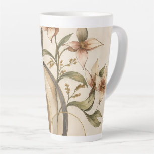 Earthy Abstract Floral & Calligraphy Lines Art Pri Latte Mug
