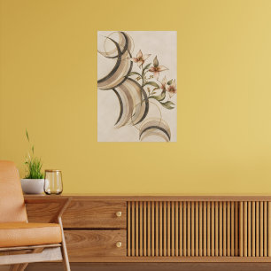 Earthy Abstract Floral & Calligraphy Lines Art Pri Poster