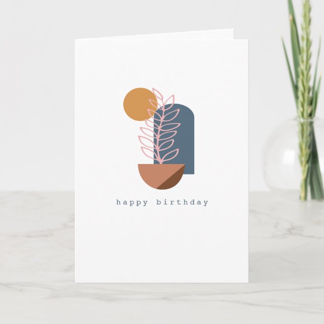 Earthy Abstract Geometric Botanical Art Birthday Card (Front)