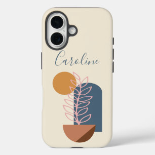 Earthy Abstract Geometric Botanical Personalised   iPhone 16 Case