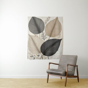Earthy Abstract Leaves Neutral Botanical Art Tapestry