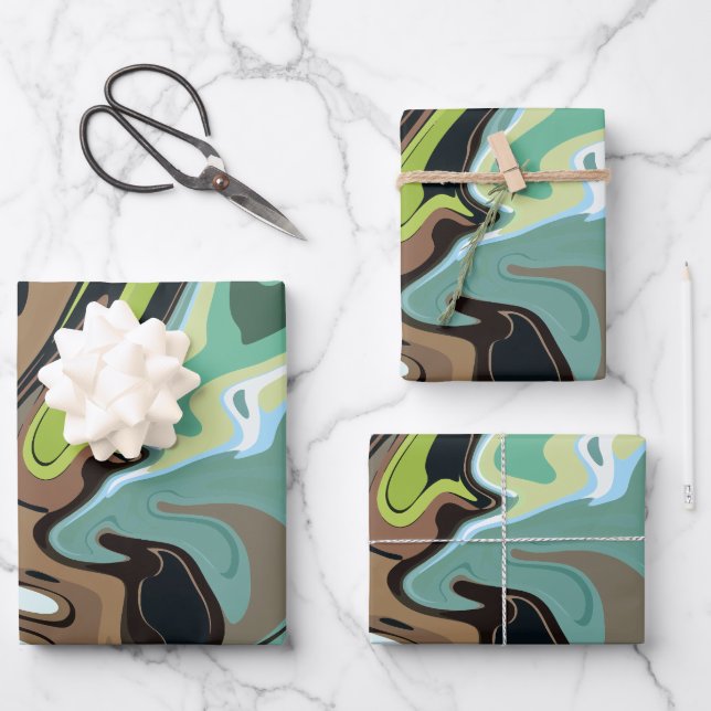 Earthy Abstract Swirling Marble Design Wrapping Paper Sheet (Front)