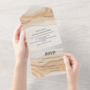 Earthy Abstract Watercolor Agate Wedding All In One Invitation
