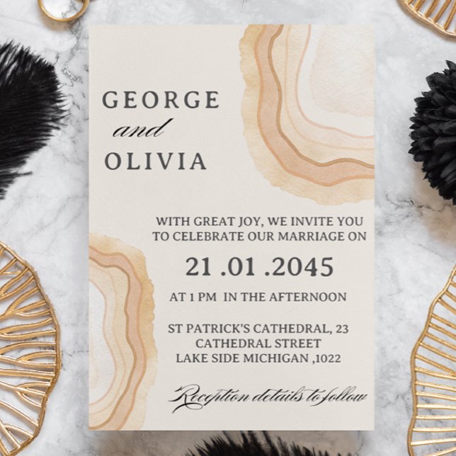 Earthy Abstract Watercolor Agate  Wedding  Invitation (Creator Uploaded)
