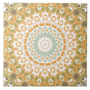 Earthy Amber and Moss Mandala Design Tile