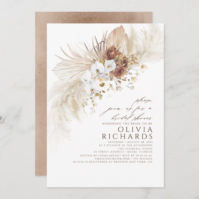 Earthy and White Flowers Boho Bridal Shower Invitation (Front/Back)