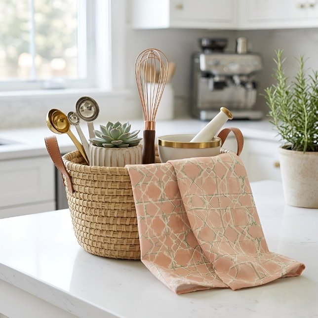 Earthy Arabesque | Terracotta & Sage Tea Towel (Lifestyle Shot)