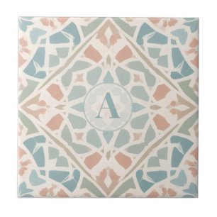 Earthy Arabesque   Watercolor Mosaic Custom Letter Tile