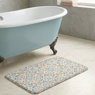 Earthy Arabesque Watercolor Mosaic Tile Bath Mat