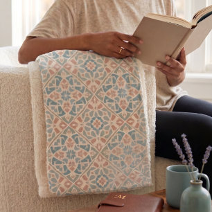 Earthy Arabesque   Watercolor Mosaic Tile Sherpa Blanket