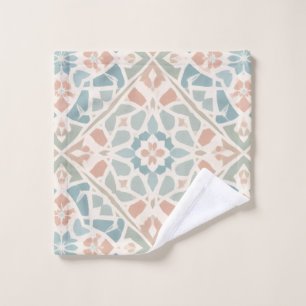 Earthy Arabesque Watercolor Mosaic Tile Wash Cloth