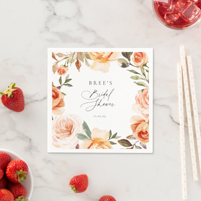 Earthy Autumn Floral Bridal Shower Napkin (Insitu)