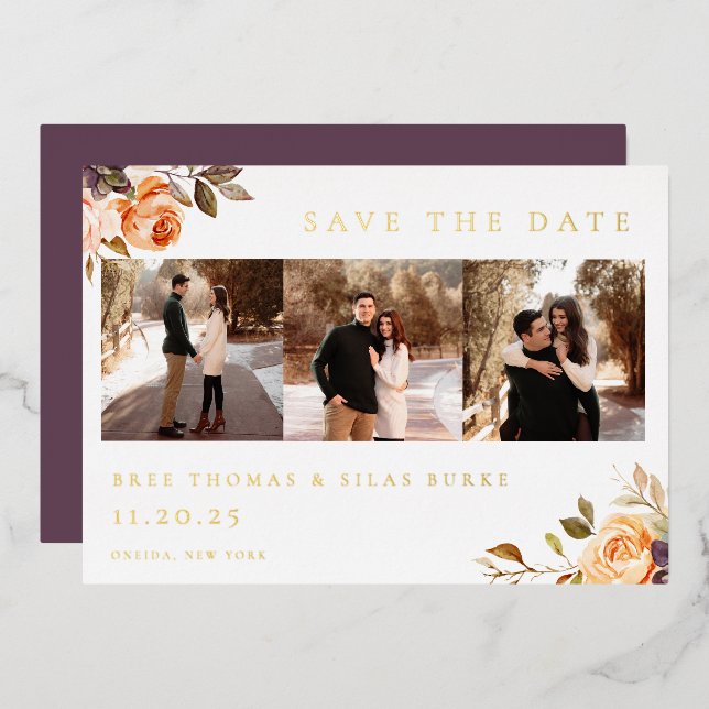 Earthy Autumn Floral Photo Save The Date (Front/Back)