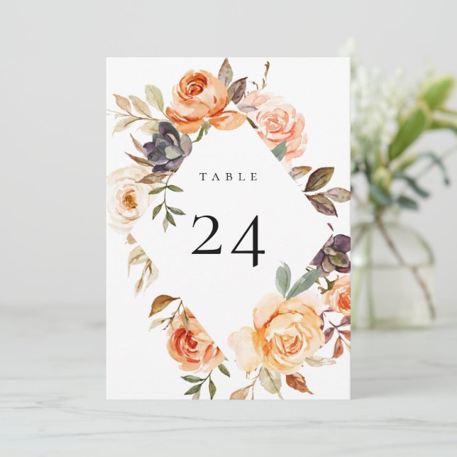 Earthy Autumn Floral Table Number Card (Standing Front)