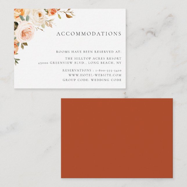 Earthy Autumn Floral Wedding Accommodations Enclosure Card (Front/Back)