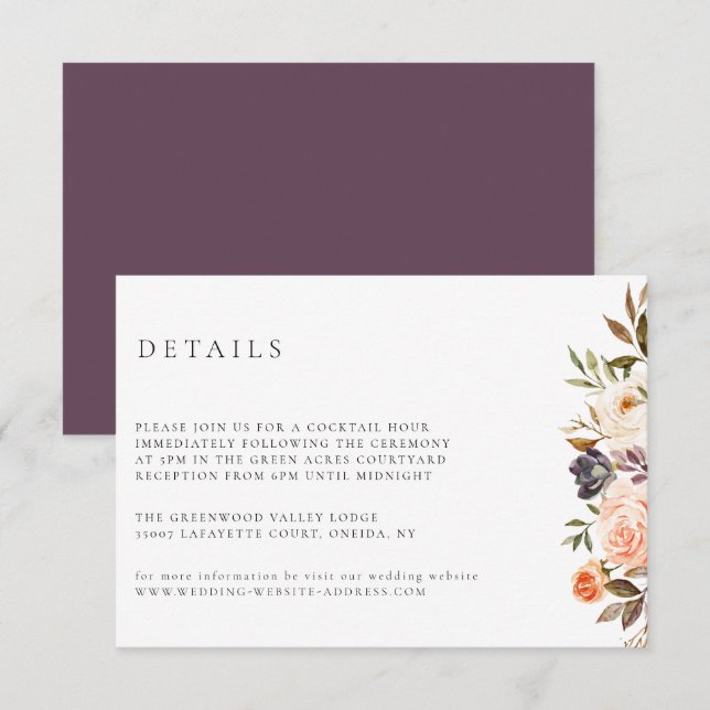 Earthy Autumn Floral Wedding Details Card (Front/Back)