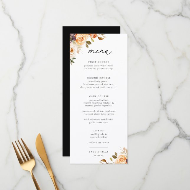 Earthy Autumn Floral Wedding Menu (Front/Back In Situ)