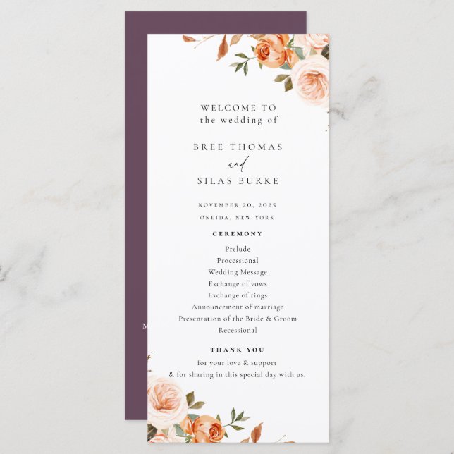Earthy Autumn Floral Wedding Program Programme (Front/Back)