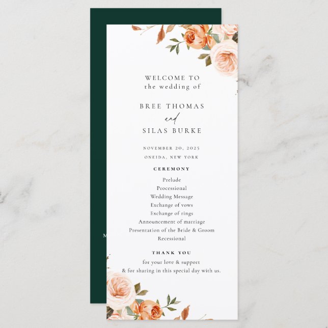 Earthy Autumn Floral Wedding Program Programme (Front/Back)
