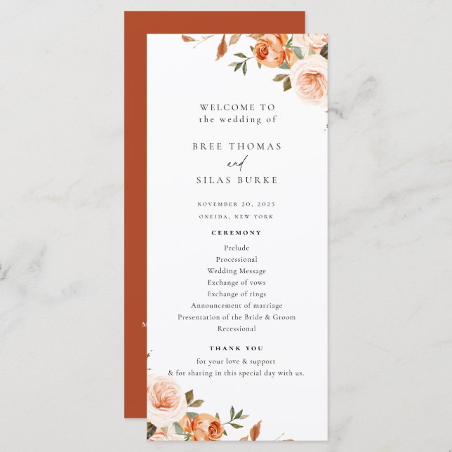 Earthy Autumn Floral Wedding Program Programme (Front/Back)