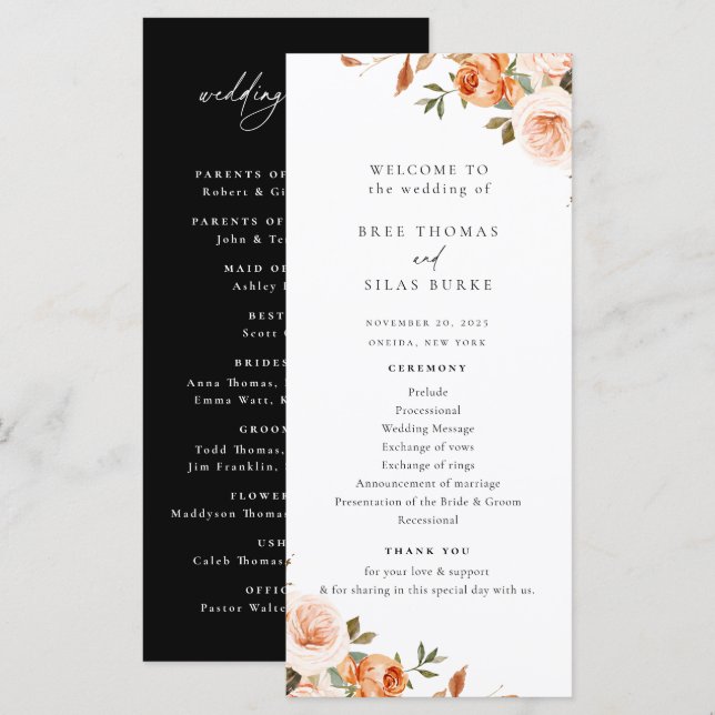 Earthy Autumn Floral Wedding Programme (Front/Back)