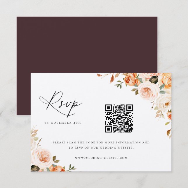 Earthy Autumn Floral Wedding QR Code RSVP Card (Front/Back)