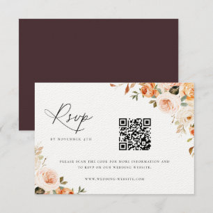 Earthy Autumn Floral Wedding QR Code RSVP Card