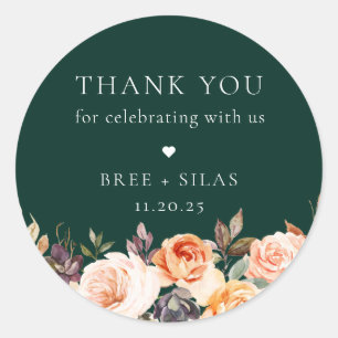 Earthy Autumn Floral Wedding Thank You Classic Round Sticker
