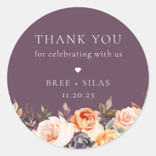 Earthy Autumn Floral Wedding Thank You Classic Round Sticker