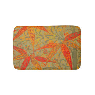 Earthy Bamboo Art Vintage Print Orange  Bath Mat