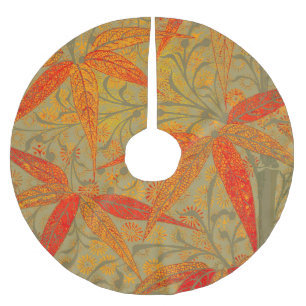 Earthy Bamboo Art Vintage Print Orange  Brushed Polyester Tree Skirt