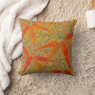 Earthy Bamboo Art Vintage Print Orange Cushion