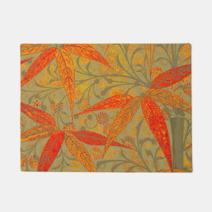 Earthy Bamboo Art Vintage Print Orange  Doormat