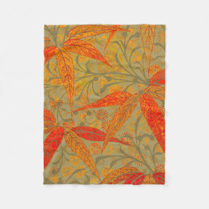 Earthy Bamboo Art Vintage Print Orange Fleece Blanket
