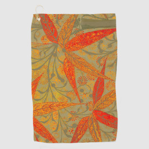 Earthy Bamboo Art Vintage Print Orange Golf Towel