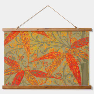 Earthy Bamboo Art Vintage Print Orange  Hanging Tapestry