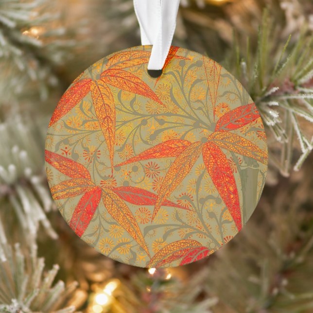 Earthy Bamboo Art Vintage Print Orange  Ornament (Tree)