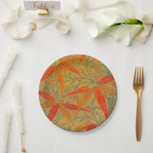 Earthy Bamboo Art Vintage Print Orange  Paper Plate