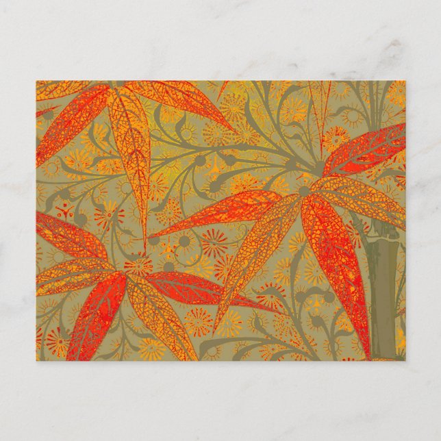 Earthy Bamboo Art Vintage Print Orange  Postcard (Front)