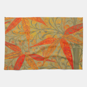 Earthy Bamboo Art Vintage Print Orange  Tea Towel