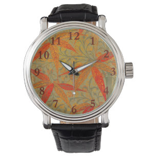 Earthy Bamboo Art Vintage Print Orange Watch