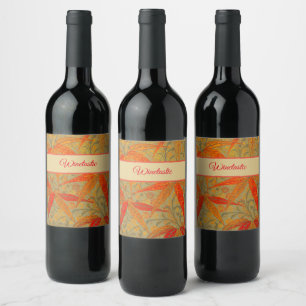 Earthy Bamboo Art Vintage Print Orange Wine Label