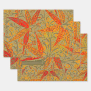 Earthy Bamboo Art Vintage Print Orange  Wrapping Paper Sheet