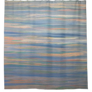 Earthy Bath Blue Gold Peach Chic Brushstrokes Shower Curtain