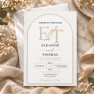 Earthy Beige Arch Botanical Monogram Wedding Invitation