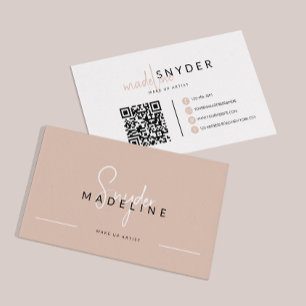 Earthy Beige Calligraphy Typography QR code Business Card