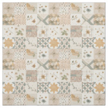 Earthy Beige Patchwork Quilt Vintage Cottagecore