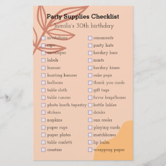 earthy birthday party supplies checklist