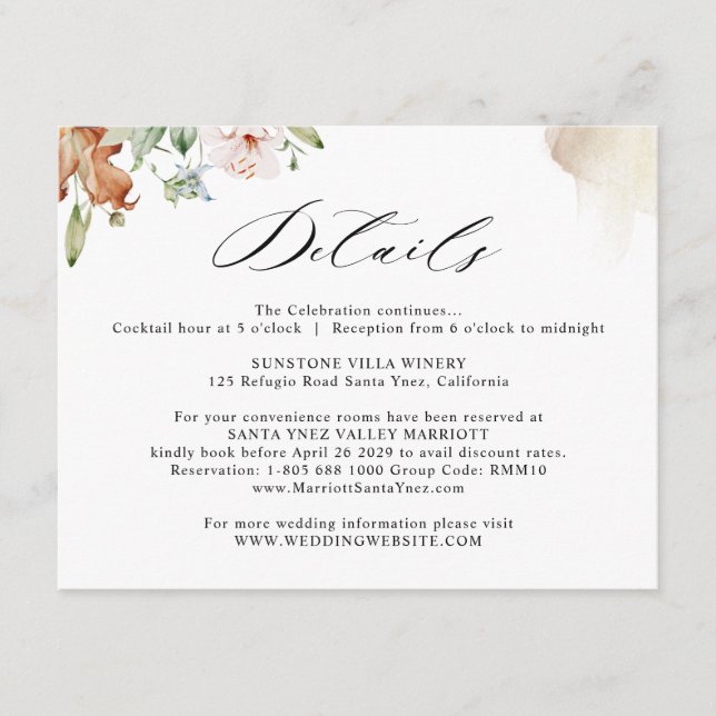 Earthy Blooms Wedding Details Beige Watercolor Enclosure Card (Front)